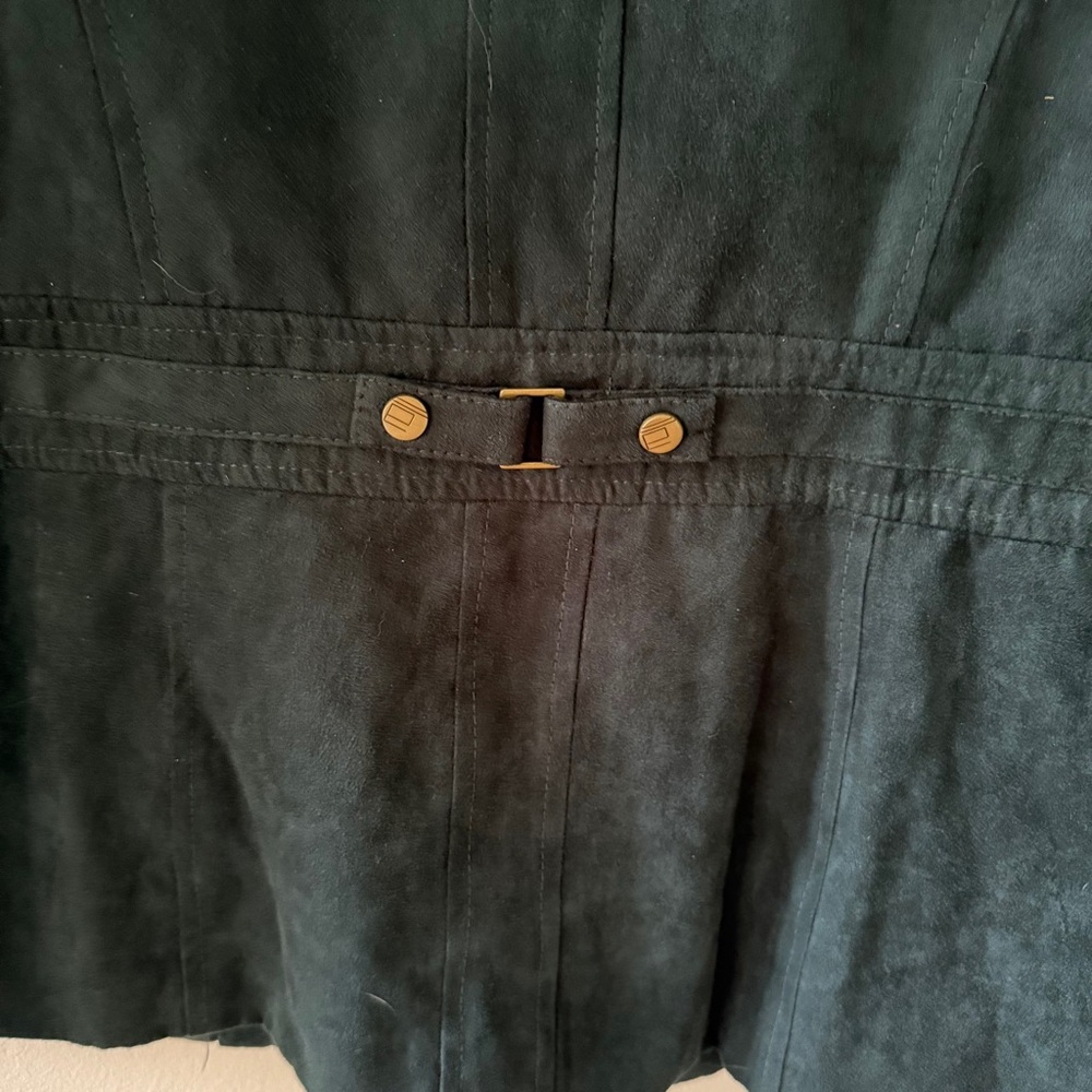 90s | Dark Green Faux Suede Jacket Academia Spring Classic | Size Medium - Picture 9 of 10